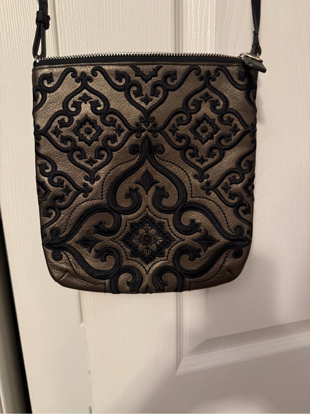 Brighton Metallic Bronze Crossbody with Black Embroidery